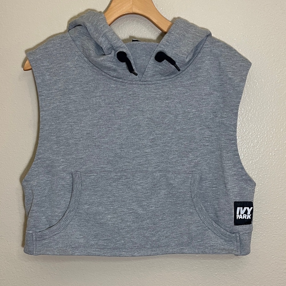 IVY PARK Gray Cropped Sleeveless Pullover Hoodie